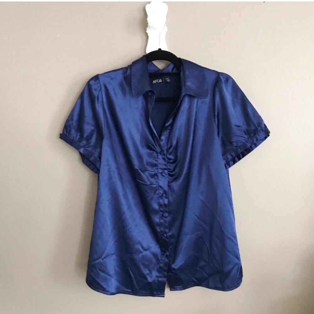 Blue satin blouse